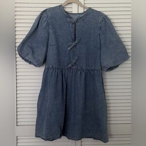 Denim Puff-Sleeve Dress